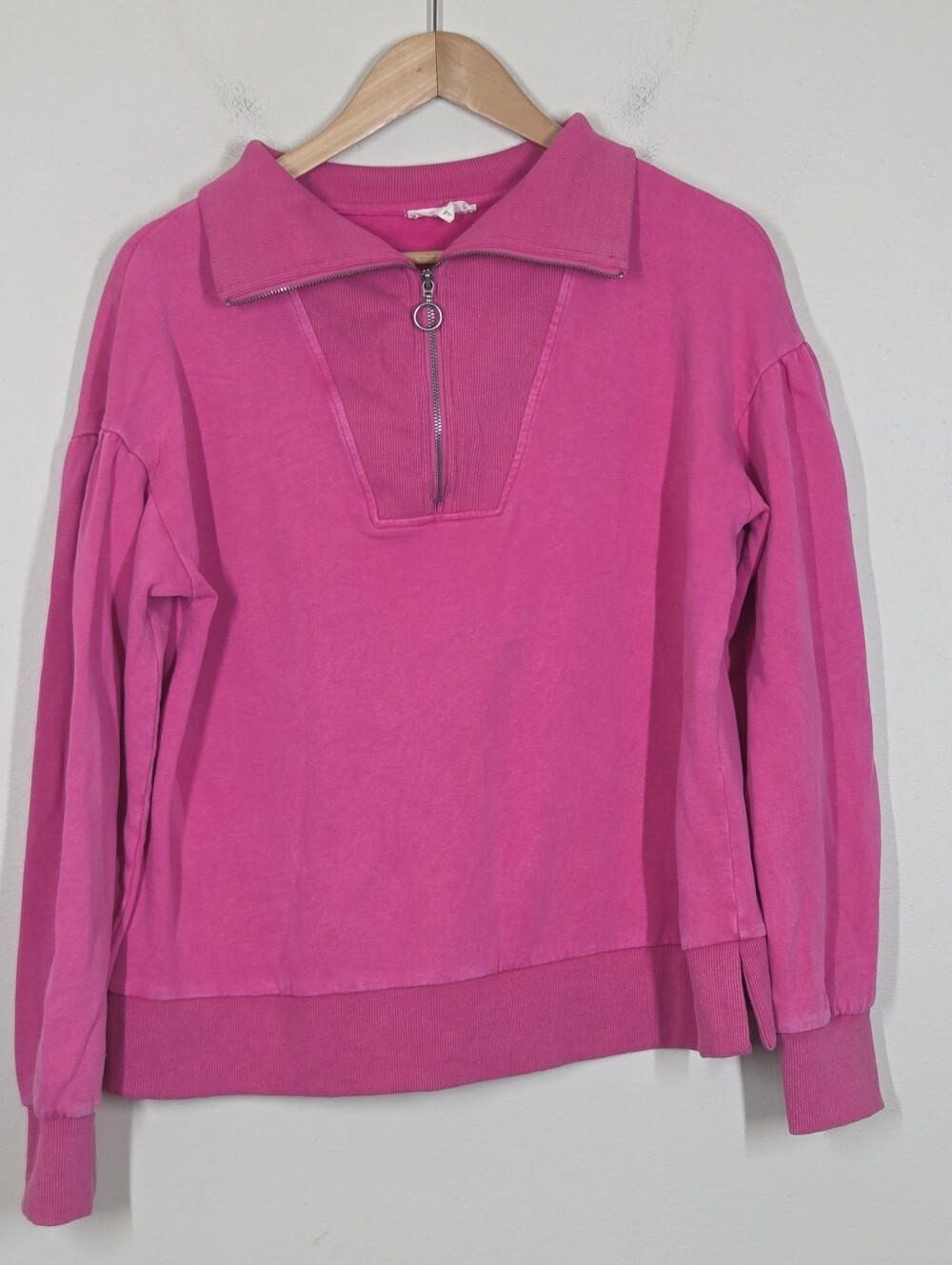 Ott Hot Pink Cotton Quarter Zip Pullover M Barbie Minimalist Boho Coastal Preppy